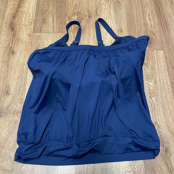 Lands End Womens Solid Navy Blue Tankini Swim Top Drape Banded 18DD Molded Cups - Picture 2 of 7